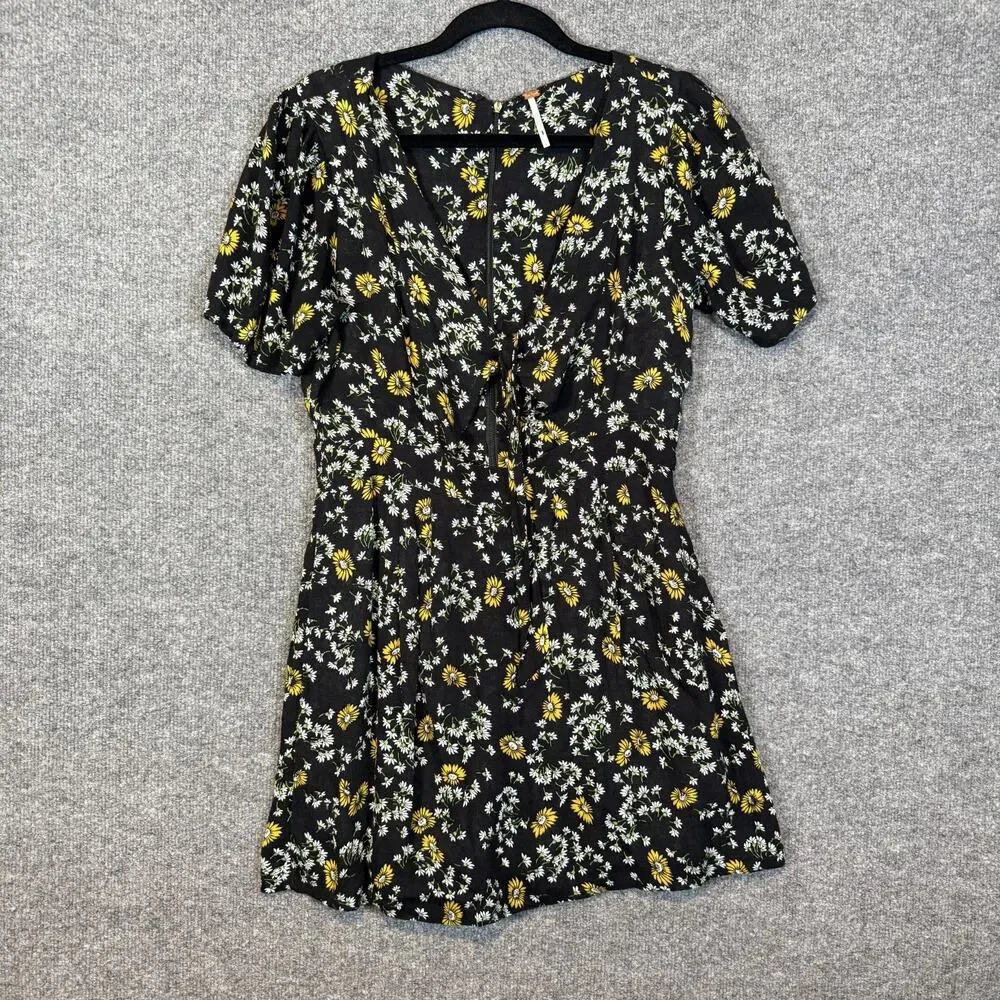 Free People Romper Dress Womens‎ 6 Black Ditsy Floral Short Sleeve Bohemian